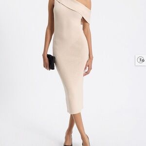 Express Elegant Beige One-Shoulder Dress